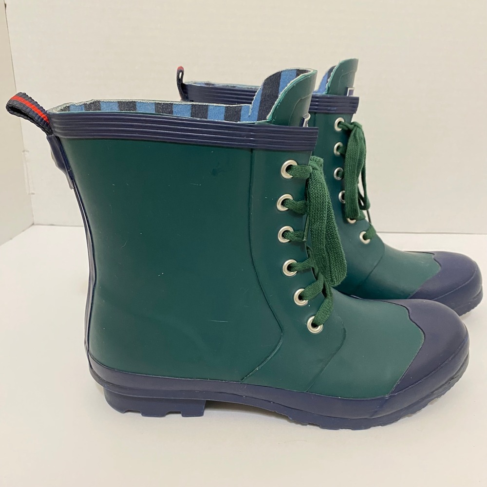 Tommy Hilfiger Gorpcore Rain Boots Women Size 7 Green Navy Lace Up Waterproof - Picture 4 of 7